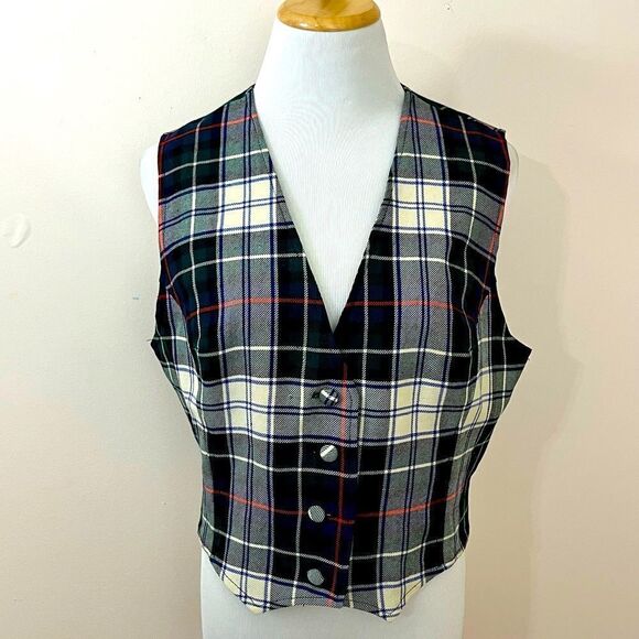 Vintage Surry Classics Tartan Plaid Wool Vest Navy M/ L - Picture 1 of 7
